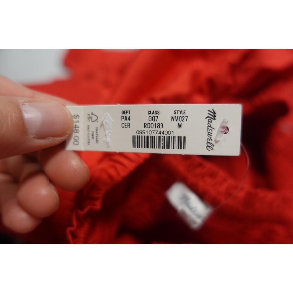 Madewell Women's Size Medium Cerise Red Smocked Poplin Puff Sleeve Midi Dress - Picture 7 of 7